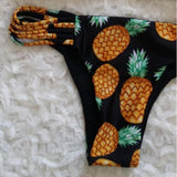 Maxbell Maxbell Sexy Halter Hollow Out Pineapple Print Padded Bikini Set for Women Black L
