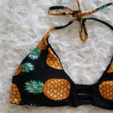 Maxbell Maxbell Sexy Halter Hollow Out Pineapple Print Padded Bikini Set for Women Black L