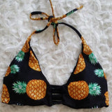 Maxbell Maxbell Sexy Halter Hollow Out Pineapple Print Padded Bikini Set for Women Black L