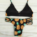 Maxbell Maxbell Sexy Halter Hollow Out Pineapple Print Padded Bikini Set for Women Black L