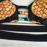 Maxbell Maxbell Sexy Halter Hollow Out Pineapple Print Padded Bikini Set for Women Black L