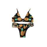 Maxbell Maxbell Sexy Halter Hollow Out Pineapple Print Padded Bikini Set for Women Black L
