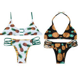 Maxbell Maxbell Sexy Halter Hollow Out Pineapple Print Padded Bikini Set for Women Black L