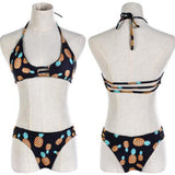 Maxbell Maxbell Sexy Halter Hollow Out Pineapple Print Padded Bikini Set for Women Black L