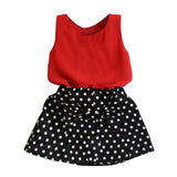 Maxbell Toddler Girls Summer Outfits Clothes T-shirt Tops Polka Dots Skirt Set 130