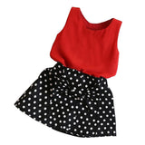 Maxbell Toddler Girls Summer Outfits Clothes T-shirt Tops Polka Dots Skirt Set 130
