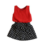 Maxbell Toddler Girls Summer Outfits Clothes T-shirt Tops Polka Dots Skirt Set 130