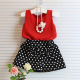 Maxbell Toddler Girls Summer Outfits Clothes T-shirt Tops Polka Dots Skirt Set 130