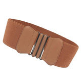 Maxbell Fashion Womens Ladies Faux Leather Wide Elastic Buckle waist belt Hot Brown - Aladdin Shoppers