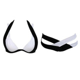 Maxbell Maxbell Sexy Halter Color Block Padded Bikini Set for Women Black and White S