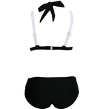 Maxbell Maxbell Sexy Halter Color Block Padded Bikini Set for Women Black and White S