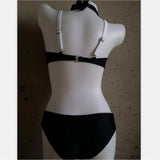Maxbell Maxbell Sexy Halter Color Block Padded Bikini Set for Women Black and White S
