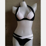 Maxbell Maxbell Sexy Halter Color Block Padded Bikini Set for Women Black and White S