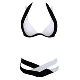 Maxbell Maxbell Sexy Halter Color Block Padded Bikini Set for Women Black and White S