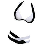 Maxbell Maxbell Sexy Halter Color Block Padded Bikini Set for Women Black and White S