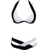 Maxbell Maxbell Sexy Halter Block Padded Bikini Set Women Black and White XL