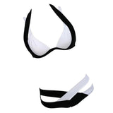 Maxbell Maxbell Sexy Halter Block Padded Bikini Set Women Black and White XL