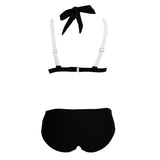 Maxbell Maxbell Sexy Halter Block Padded Bikini Set Women Black and White XL