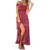 Maxbell Maxbell Sexy Women Strapless Bustier Split Maxi Long Evening Dress Red XL