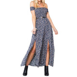 Maxbell Maxbell Sexy Women Strapless Bustier Split Maxi Long Evening Dress Blue XL