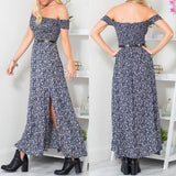 Maxbell Maxbell Sexy Women Strapless Bustier Split Maxi Long Evening Dress Blue XL