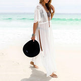 Maxbell Maxbell Sexy Women Loose Rose Flower Lace Beach Cardigan Clothes White