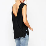 Maxbell Maxbell Women Sexy Sleeveless Backless Tops T-shirt Tee Black L