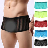 Maxbell Mens Sexy Sheer See Through Stripe Boxer Briefs Underwear Panties Yellow M - Aladdin Shoppers