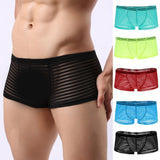 Maxbell Mens Sexy Sheer See Through Stripe Boxer Briefs Underwear Panties Yellow L - Aladdin Shoppers