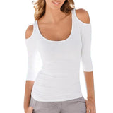 Maxbell Maxbell Women Strapless Long Sleeve Slim Round Neck Sexy T-Shirt White XL