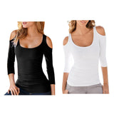 Maxbell Maxbell Women Strapless Long Sleeve Slim Round Neck Sexy T-Shirt White XL