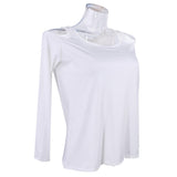 Maxbell Maxbell Women Strapless Long Sleeve Slim Round Neck Sexy T-Shirt White XL