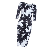 Maxbell Maxbell Fashion Women O Neck Half Sleeve Leaves Print Hip Slim Casual Sexy Dress L