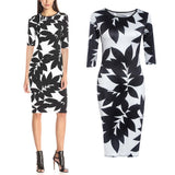 Maxbell Maxbell Fashion Women O Neck Half Sleeve Leaves Print Hip Slim Casual Sexy Dress L