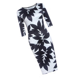 Maxbell Maxbell Fashion Women O Neck Half Sleeve Leaves Print Hip Slim Casual Sexy Dress L