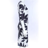 Maxbell Maxbell Fashion Women O Neck Half Sleeve Leaves Print Hip Slim Casual Sexy Dress L