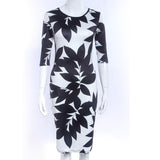 Maxbell Maxbell Fashion Women O Neck Half Sleeve Leaves Print Hip Slim Casual Sexy Dress L