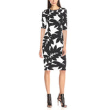 Maxbell Maxbell Fashion Women O Neck Half Sleeve Leaves Print Hip Slim Casual Sexy Dress L