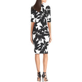 Maxbell Maxbell Fashion Women O Neck Half Sleeve Leaves Print Hip Slim Casual Sexy Dress L