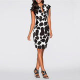 Maxbell Maxbell Sexy Women V Neck PU Splicing Short Sleeves Stone Grain Print Mini Dress XL
