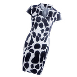 Maxbell Maxbell Sexy Women V Neck PU Splicing Short Sleeves Stone Grain Print Mini Dress XL