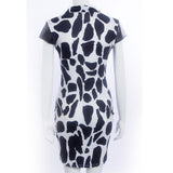 Maxbell Maxbell Sexy Women V Neck PU Splicing Short Sleeves Stone Grain Print Mini Dress XL