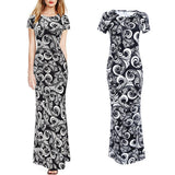 Maxbell Maxbell Women Sexy Black and White Printing Bodycon Boho Maxi Long Beach Sundress M