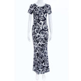 Maxbell Maxbell Women Sexy Black and White Printing Bodycon Boho Maxi Long Beach Sundress M
