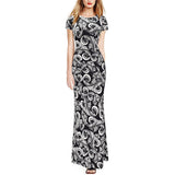 Maxbell Maxbell Women Sexy Black and White Printing Bodycon Boho Maxi Long Beach Sundress M