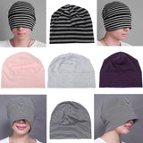 Adult Unisex All Cotton Night Cap Sleep Eyecover Striped Headcap Black White