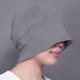 Adult Unisex All Cotton Night Cap Sleep Eyecover Striped Headcap Black White