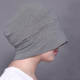 Adult Unisex All Cotton Night Cap Sleep Eyecover Striped Headcap Black White