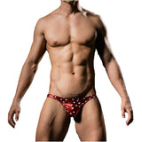 Maxbell Men Sexy Underwear Brief Low Rise Bronzing Star Metallic Shiny Bikini Red XL - Aladdin Shoppers