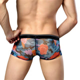 Maxbell Mens Sexy Mesh See Through Rose Flower Boxer Briefs Underwear Blue M - Aladdin Shoppers